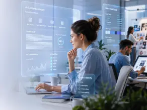Business team using generative AI for content creation while maintaining brand voice