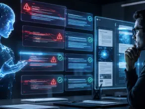 Software engineer verifying AI-generated answers against trusted sources to avoid AI hallucinations and improve accuracy.