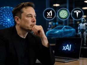 Elon Musk with Grok, Tesla AI, and other AI technology
